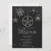 Zwarte witte strass glitter elegante kerst kaart (Voorkant)