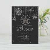 Zwarte witte strass glitter elegante kerst kaart (Staand voorkant)