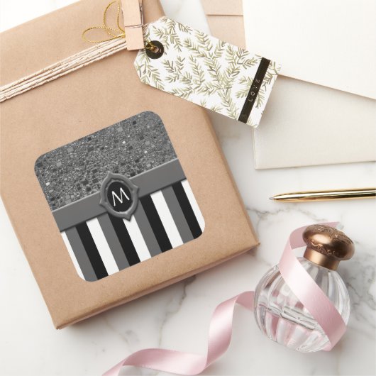 Zwarte witte streep Abstracte achtergrond Sjabloon Vierkante Sticker (Geschenken)