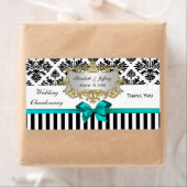 Zwarte witte streep Damask Blauwgroen Wijnlabel Etiket (Insitu)