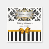 Zwarte witte streep Damask Goldenrod Ribbon Servetten (Voorkant)
