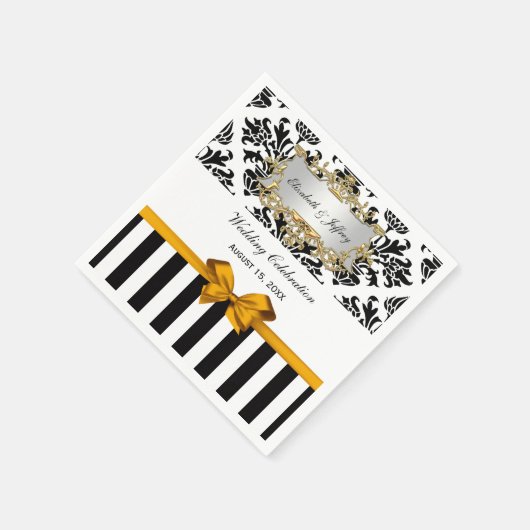 Zwarte witte streep Damask Goldenrod Ribbon Servetten (Hoek)