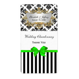 Zwarte witte streep Damask Limoen Wijnlabel Etiket