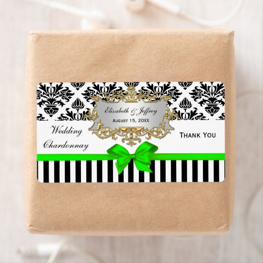 Zwarte witte streep Damask Limoen Wijnlabel Etiket (Insitu)