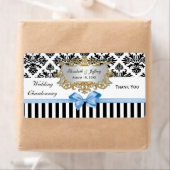 Zwarte witte streep Damask Lt Blue Party Wine Labe Etiket (Insitu)