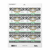 Zwarte witte streep Damask mint #2 waterlabel Etiket (Full Sheet)