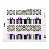 Zwarte witte streep Damask Paars party Wine Label (Full Sheet)