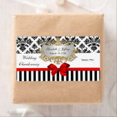 Zwarte witte streep Damask Red Party Wine Label (Insitu)