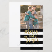 Zwarte & Witte Streep de "Vrolijke & Heldere" Foto Feestdagenkaart (Voorkant / Achterkant)