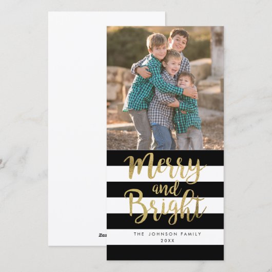 Zwarte & Witte Streep de "Vrolijke & Heldere" Foto Feestdagenkaart (Voorkant / Achterkant)