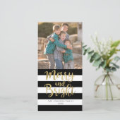 Zwarte & Witte Streep de "Vrolijke & Heldere" Foto Feestdagenkaart (Staand voorkant)