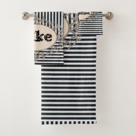 Zwarte witte streep HandsomeBathroom-handdoekset Bad Handdoek (Insitu)