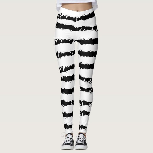 Zwarte witte streep leggings (Voorkant)