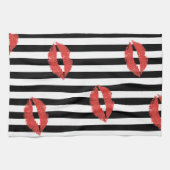 Zwarte & Witte Streep met Rode Lippen Keuken Handd Theedoek (Horizontaal)