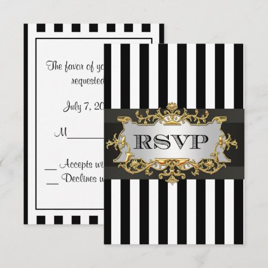 Zwarte Witte Streep RSVP 1 Kaartje (Voorkant / Achterkant)