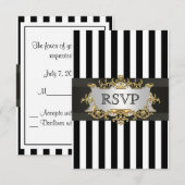Zwarte witte streep RSVP 1C Kaartje (Voorkant / Achterkant)