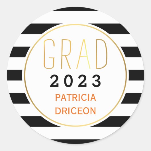 Zwarte witte strepen afstudeerder 2016 trendy afst ronde sticker (Voorkant)
