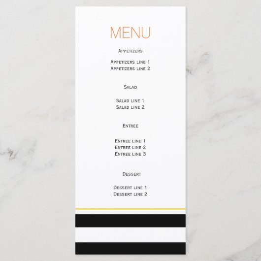 Zwarte witte strepen, corale papaver trouwmenkkaar menu (Achterkant)