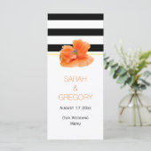 Zwarte witte strepen, corale papaver trouwmenkkaar menu (Staand voorkant)