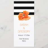 Zwarte witte strepen, corale papaver trouwmenkkaar menu (Voorkant)