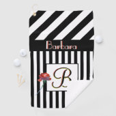 Zwarte witte strepen een Roos 3 kleurenmonogram Golfhanddoek (Insitu)