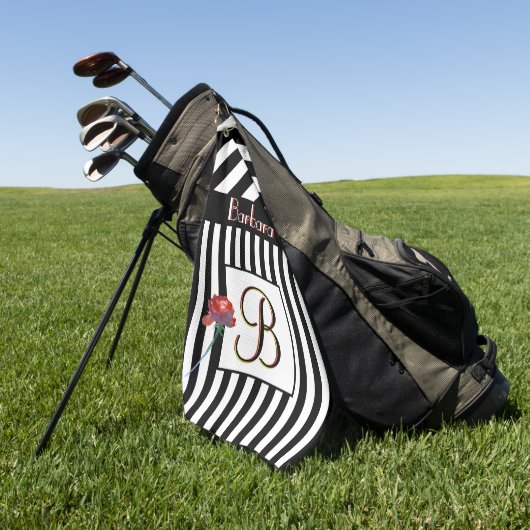 Zwarte witte strepen een Roos 3 kleurenmonogram Golfhanddoek (Groen)