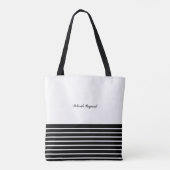 zwarte witte strepen en monogram tote bag (Achterkant)