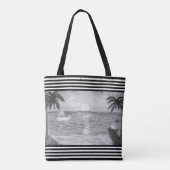 Zwarte witte strepen en oceaanstrand tote bag (Achterkant)