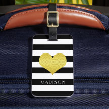 Zwarte witte strepen Faux Gold Heart