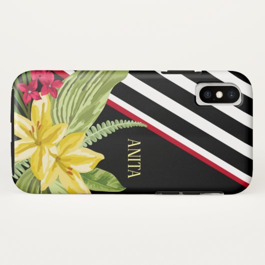 Zwarte witte strepen Gele bloemen Case-Mate iPhone Case (Achterkant (horizontaal))