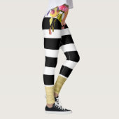 Zwarte witte strepen Glam Gold Modern Floral Chic Leggings (Rechts)