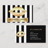 zwarte witte strepen gouden lippen make - up kunst visitekaartje (Voorkant / Achterkant)