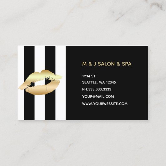 zwarte witte strepen gouden lippen make - up kunst visitekaartje (Achterkant)
