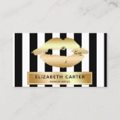 zwarte witte strepen gouden lippen make - up kunst visitekaartje (Voorkant)