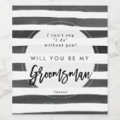 zwarte witte strepen groomsman voorstel wijn etiket (Enkel label)