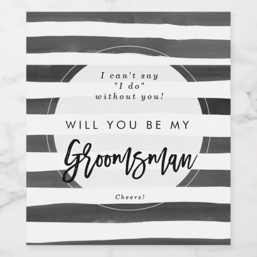 zwarte witte strepen groomsman voorstel wijn etiket (Enkel label)
