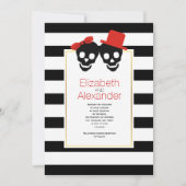 Zwarte, witte strepen Halloween rode bruiloft Kaart (Voorkant)