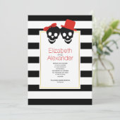 Zwarte, witte strepen Halloween rode bruiloft Kaart (Staand voorkant)