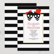 Zwarte, witte strepen Halloween rode bruiloft