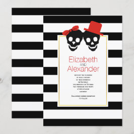 Zwarte, witte strepen Halloween rode bruiloft Kaart