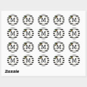 Zwarte witte strepen Heilige bessenmonogram Kerstm Ronde Sticker (Vel)