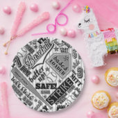 Zwarte witte strepen ID770 Papieren Bordje (Feest)