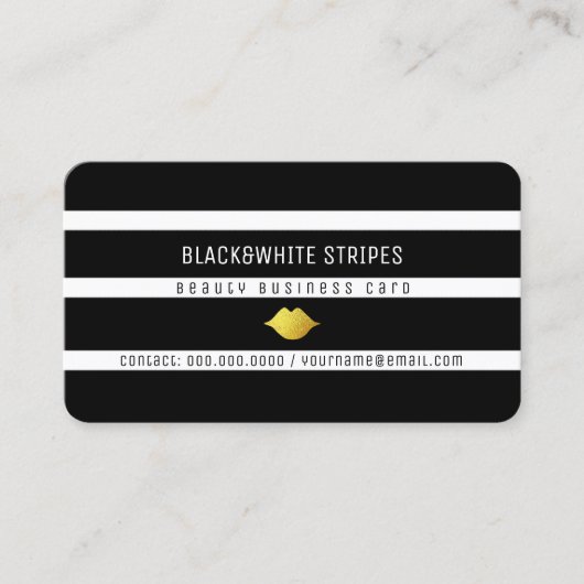 zwarte witte strepen & lippen moderne schoonheid visitekaartje (Voorkant)