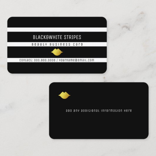 zwarte witte strepen & lippen moderne schoonheid visitekaartje (Voorkant / Achterkant)