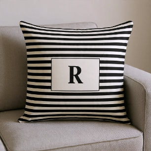 Zwarte/Witte Strepen met Monogram Kussen