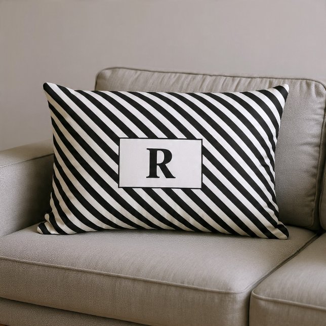 Zwarte/Witte Strepen met Monogram Kussen (Creator heeft geüpload)