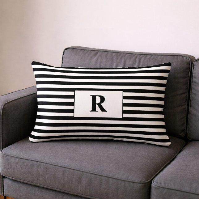 Zwarte/Witte Strepen met Monogram Kussen (Creator heeft geüpload)