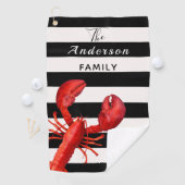 Zwarte witte strepen met rode kreeftenachternaam golfhanddoek (Insitu)