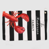 Zwarte witte strepen met rode kreeftenachternaam golfhanddoek (Horizontaal)