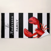 Zwarte witte strepen met rode kreeftenachternaam strandlaken (Voorkant)